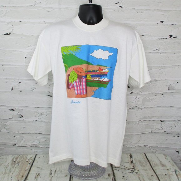 River Bay Barbados Screenprint T-Shirt - Picture 1 of 7